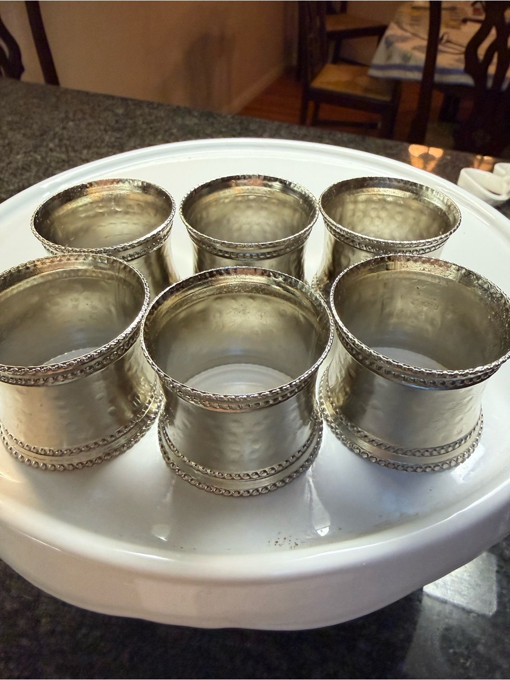 William Sonoma  Set of 6 Silver-Plated Napkin Rings Hand Hammered
